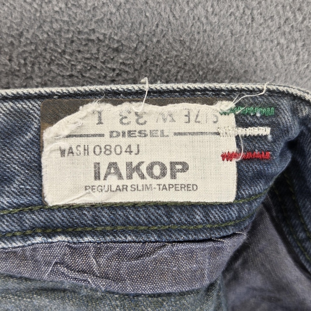 Diesel Jeans Mens 33x32 Blue Iakop Regular Slim Tapered Button Fly Italy 0804J - Picture 7 of 16